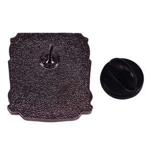 DND RPG metal dice badge with frosted grey finish and secure black rubber pin backing