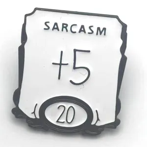 Cartoon RPG Dungeons and Dragons sarcasm enamel pin with +5 stat for metal backpacks