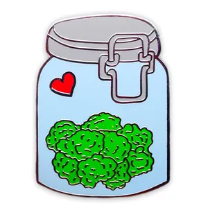 Vegan Weed Jar Enamel Brooch Heart Green Plant Alloy Badge For Backpack Hat Funny Gift Unisex Jewelry Lapel Pin