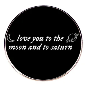 Round Enamel Pin Brooch Alloy Metal Moon Saturn Text Pattern Fashion Jewelry Accessories For Clothes Bags Unisex Gift