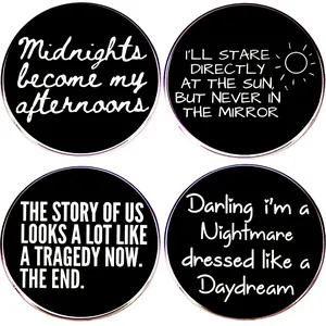 Broche de Aleación de Esmalte Minimalista Con Letras de Canciones de Álbum de Música Patrón Placa de Metal Redonda para Ropa Mochila Accesorio