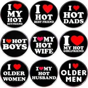 Divertido Broche Redondo De Aleación Con Eslogan En Inglés I Heart My Hot Mom Dad Boyfriend Girlfriend Pin De Esmalte Para Decoración De Bolsas Y Ropa