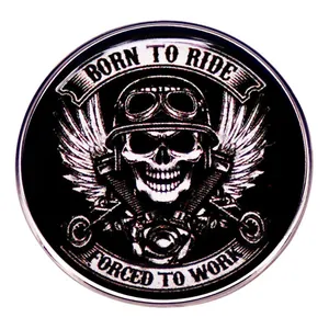 Born To Ride Forced To Work Motorcycle Skull Brooch Alloy Retro Biker Wings Enamel Pin For Clothes Backpack Hat Unisex Jewelry