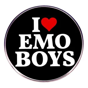 I Love EMO Boys Funny Round Enamel Brooch Pin Subculture Alloy Badge For Clothes Backpack Hat Accessories Unisex
