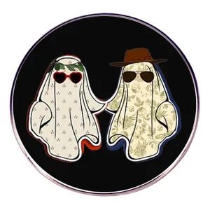 Cartoon Hand In Hand Ghost Enamel Pin Cute Ghost Brooch Alloy Badge For Halloween Party Clothing Backpack Decor Music Inspired Accessories