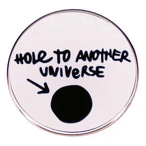 Creative Hole To Another Universe Letter Enamel Brooch Pin Funny Black Hole Arrow Round Alloy Badge For Backpack Clothing