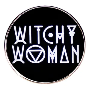 Witchy Woman Enamel Pin Round Black Alloy Brooch Gothic Witch Wizard Badge Halloween Jewelry Accessories For Women