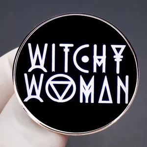 Enamel Witchy Woman pin badge with black background and rose gold metal finish