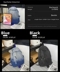 Spécifications de taille et de poids pour le sac à dos en denim avec dégradé