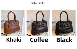 Détail des sacs cabas vintage en kaki, marron foncé et noir avec finitions en métal doré