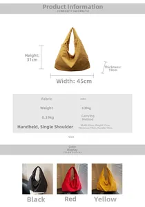 Detail specifications showing dimensions of large cloth tote bag with internal capacity