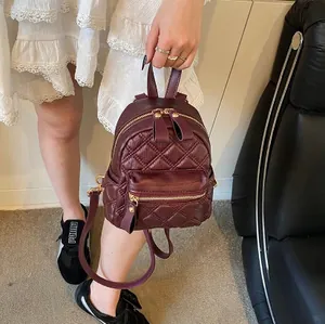 Women Quilted Backpack PU Leather Mini Rucksack With Rhombic Pattern Gold Zipper Fashion Casual Daypack For Daily Travel