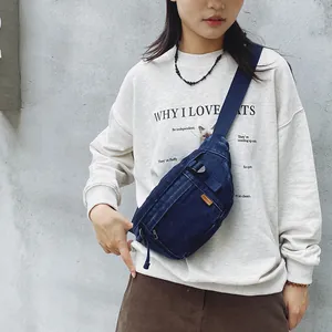 Borsa a tracolla da donna in denim blu scuro con tracolla regolabile e grande capacità