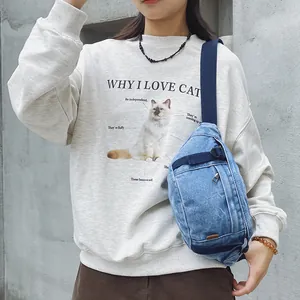 Borsa a tracolla da donna in denim retrò blu alla moda con cinturino regolabile