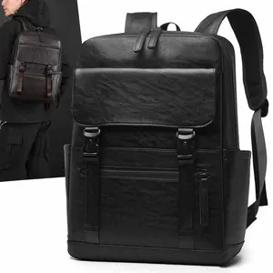 Large Capacity Men Backpack PU Leather Business Travel Bag Waterproof Vintage Casual Daypack For College Students Office