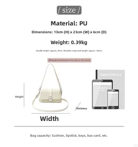 Size specifications for cream PU leather square bag: 23x13x6cm with long shoulder strap