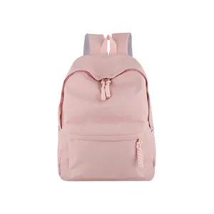Minimalist light pink nylon backpack with multi-pocket design and breathable straps
