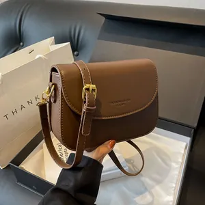 Women Minimalist PU Leather Flap Crossbody Bag Solid Color Small Square Shoulder Bag With Gold Hardware Adjustable Strap