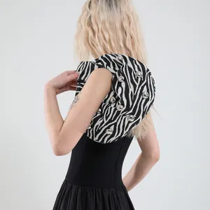 Fashionable zebra print tote bag with silver rivets and large capacity shoulder strap