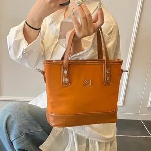 Women Luxury PU Canvas Tote Bag With Metal Letter Logo Large Capacity Crossbody Handbag For Work Travel Daily Commute