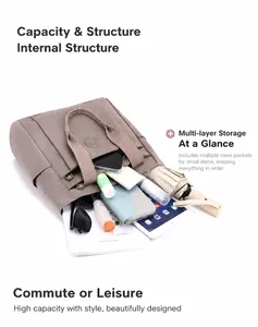 Internal view of khaki nylon tote showing large capacity and multi-pocket storage