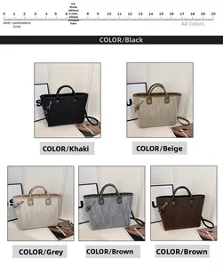 Detailed view of bucket tote bags in five colors with textured surface and shoulder straps