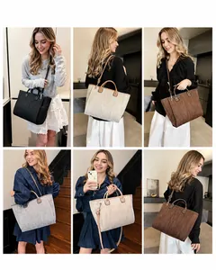 Detail view of large capacity tote bag showing multiple carrying styles in various colors