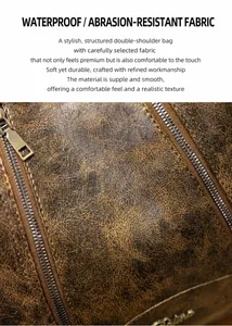 Détail de la texture cuir marron rétro imperméable avec fermeture éclair sur le sac à dos