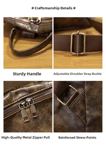 Détails du sac à dos vintage en cuir marron avec boucles en métal et coutures renforcées