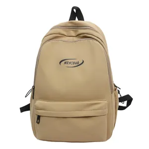 Minimalist large capacity khaki backpack for students with functional pockets and logo