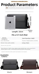 Detailansicht der Ledertasche mit Maßen und Innenstruktur im Vergleich zum iPad