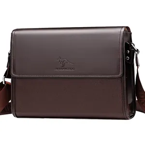 Men Business Casual PU Leather Crossbody Bag Waterproof Messenger Shoulder Bag With Multi Compartments For Daily Office