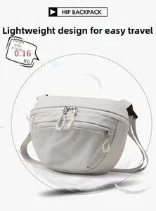 Detailed view of ultralight gray crossbody bag weighing only 0.16kg with feathers
