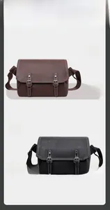 Brown and black waterproof PU leather messenger bags with contrast stitching and dual buckles