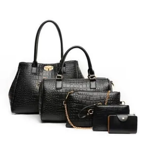 Women Crocodile Pattern PU Leather Tote Handbag Boston Crossbody Bag Clutch Wallet Elegant Office Commute Fashion Bags