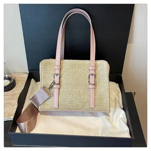 Straw woven handbag in premium gift box with detachable strap for beach summer style