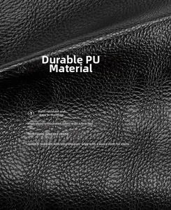 Close-up of durable black PU leather fabric with thick litchi texture on a stylish backpack