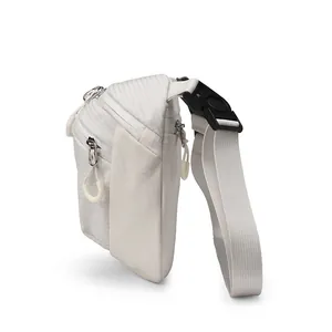 Lightweight cream waterproof crossbody bag with grid texture and adjustable strap