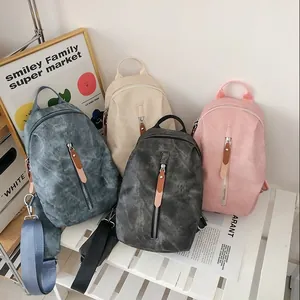 Borsello da Petto in Tela di Twill Unisex Minimalista Tinta Unita Borsa a Tracolla Con Cerniera Verticale Tiralampo in Pelle