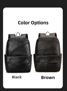 Comparison of stylish large backpacks shown in textured black and brown synthetic leather