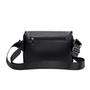 Close-up of the waterproof PU leather texture and back zipper pocket on this black crossbody bag