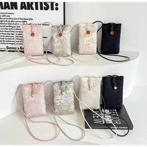 Collection of Chinese style jacquard mini crossbody phone bags in various colors