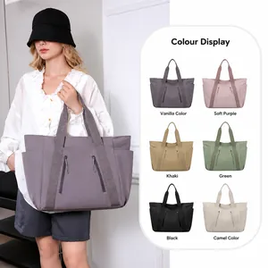 Borsa tote in nylon impermeabile da donna con tasche multiple e sei opzioni di colori pastello