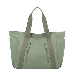 Borsa tote in nylon verde chiaro resistente all'acqua con grande capacità e multitasche
