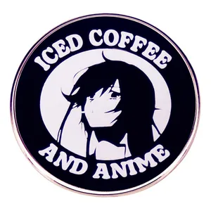 Iced Coffee And Anime Enamel Pin Round Alloy Brooch Badge Cartoon Girl Metal Pin Jewelry For Denim Jacket Backpack Accessories