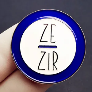 Ze/Zir pronouns enamel pin in blue and white metal alloy for gender identity expression