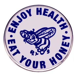 Rund Legierung Emaille Biene Brosche Pin Enjoy Health Eat Your Honey Vintage Cartoon Abzeichen Für Kleidung Taschen Hüte Schmuck