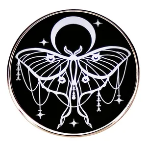 Gothic Luna Moth Moon Phase Enamel Pin Badge Mystical Celestial Butterfly Brooch Alloy Jewelry For Unisex Bag Clothing