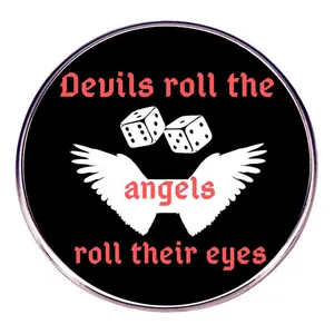 Round Alloy Enamel Pin Brooch With Wings And Dice Pattern Quote Badge For Bags Clothing Decoration Unisex Jewelry