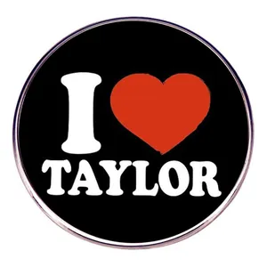 Broche Badge Rond En Alliage De Métal Émail I Heart Taylor Design Lettres Coeur Accessoire Décoratif Pour Vêtements Sacs